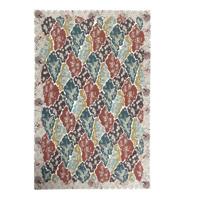 Hand-Knotted High-Quality Ivory and Multi-Colored-Colored Area Rug