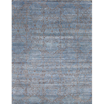 One-of-a-Kind Rectangle 7'11" x 10'2" 2010s Rectangle Silk and Wool Area Rug in Blue and Teal