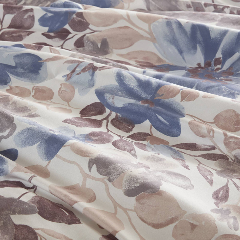 Twin Blue Microfiber Floral Bed in a Bag Set