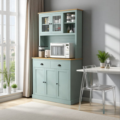 Buffet de cuisine autoportant avec huche avec tiroirs et portes en verre Pantry