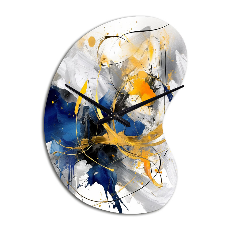 Horloge murale asymétrique en métal bleu foncé et or à coups de fractale de forme irrégulière, Petit