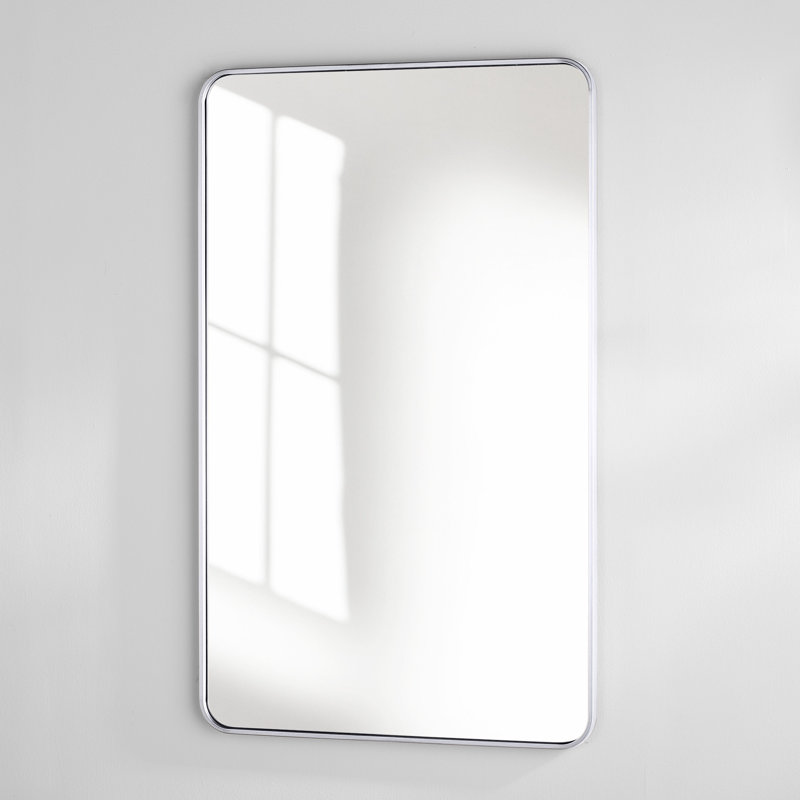 Sabine Metal Rounded Rectangle Wall Mirror, 48" x 30", Silver