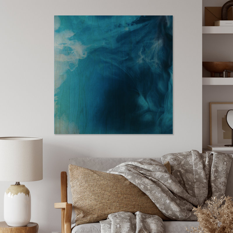«Blue and Mixed Liquide II», impression d'art mural en bois moderne, H 16 po x l 16 po x P 1 po, Bois de pin