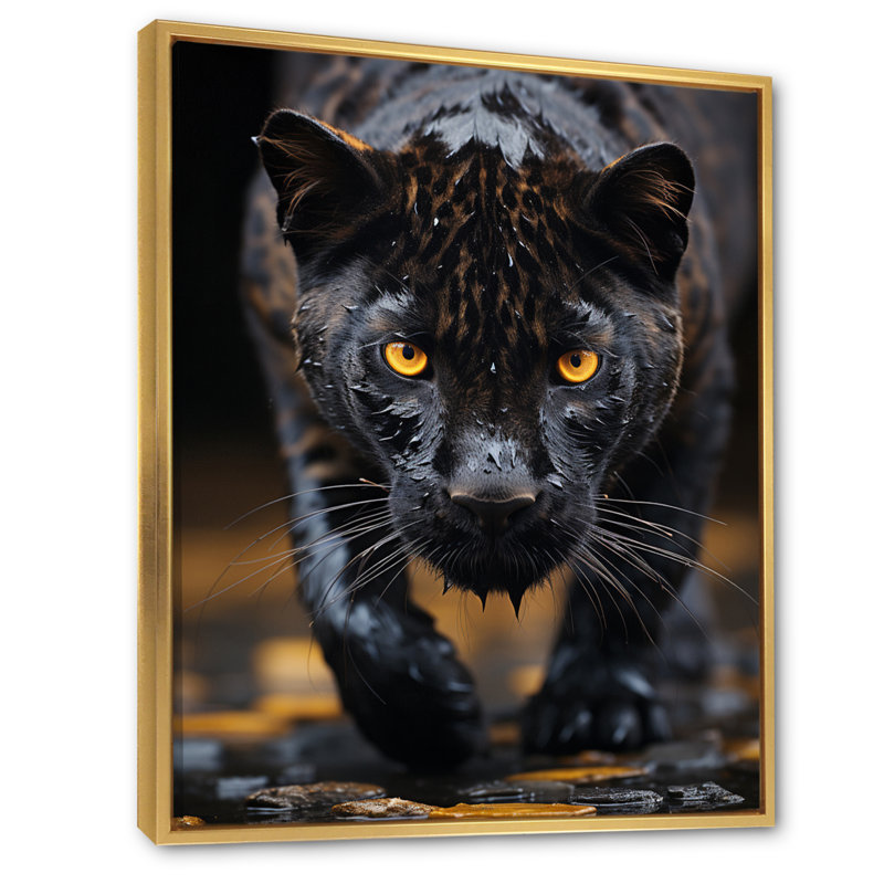 Panthère contrastante II sur toile, H 40 po x l 30 po x P 1,5 po, Cadre flottant doré