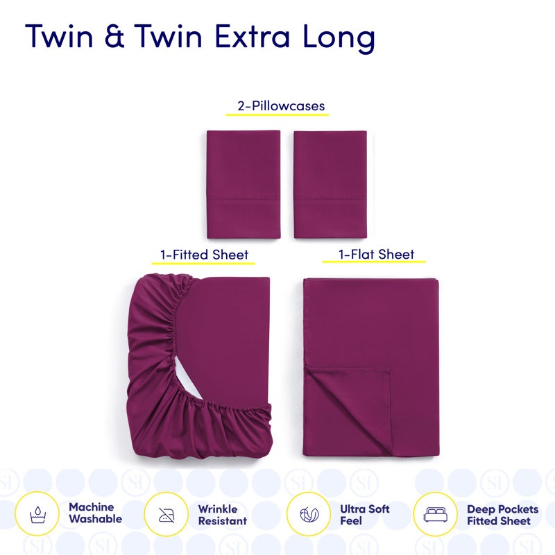 Ensemble de draps luxueux en microfibre douce avec taies d'oreiller en prime, Baie
