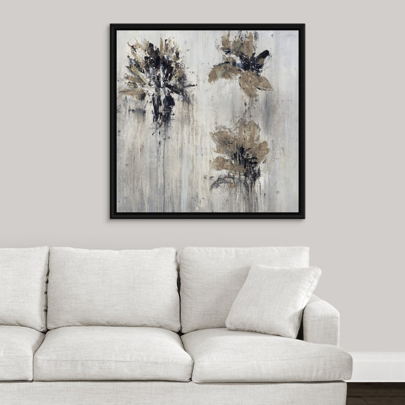 « pétale en métal », peinture sur toile, H 37,7 po x l 37,7 po x p 1,75 po, Cadre flottant noir