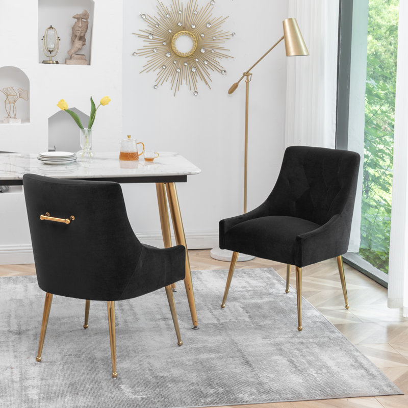 Mayreli Tufted Velvet Upholstered Side Chair, Black