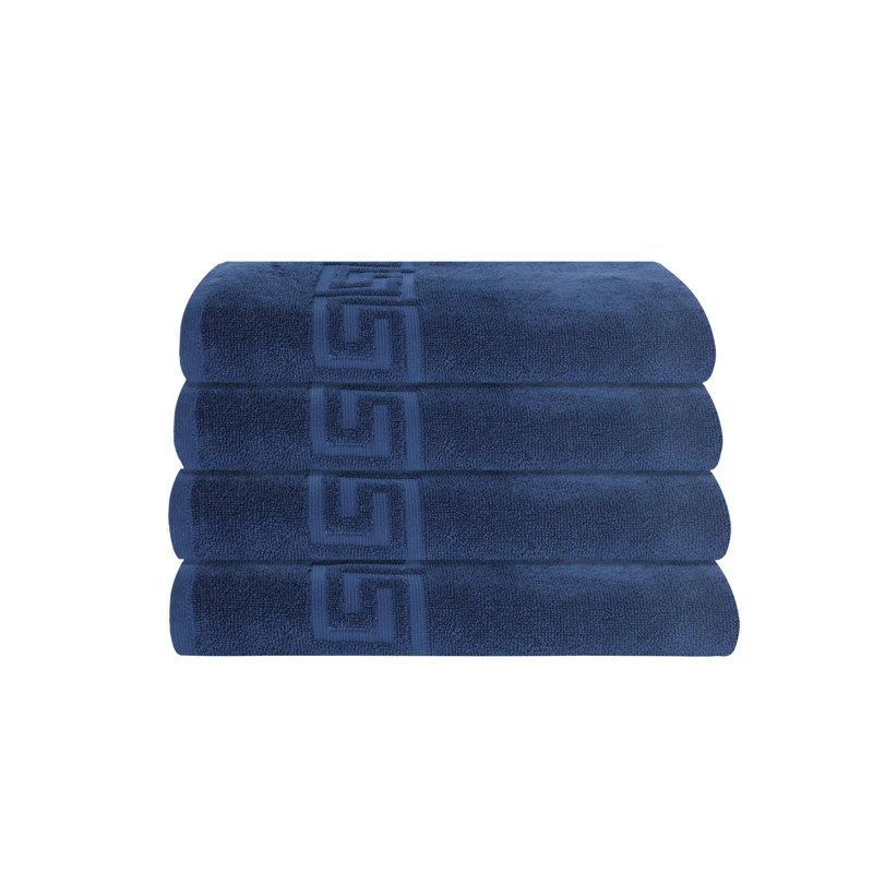 Ensemble de quatre draps de bain bleu marine à motif grec en coton turc, 40 po x 60 po