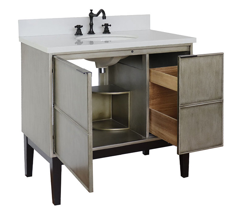 Ensemble de meuble-lavabo simple 37 po, Quartz blanc
