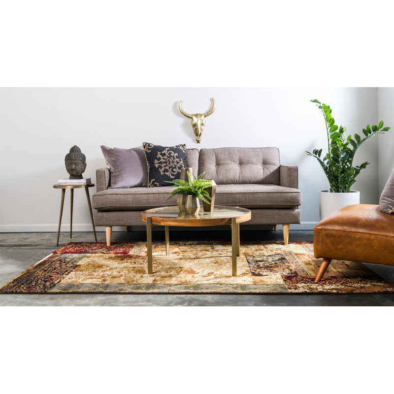 Tapis beige tissé à la machine Adetomiwa, Rectangle 9 pi x 12 pi 2 po