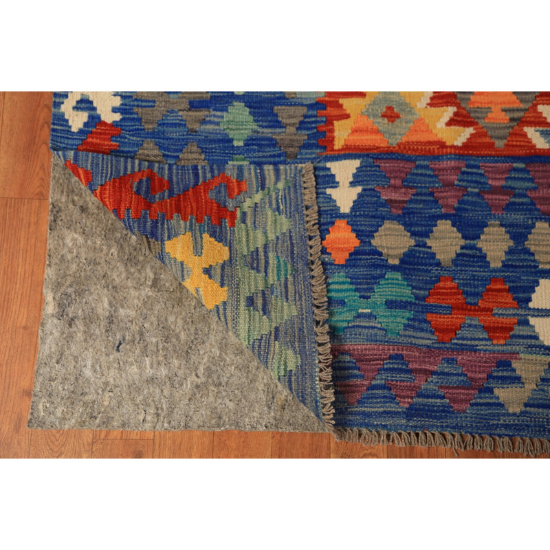 Tapis oriental géométrique en laine Kilim 8 x 11