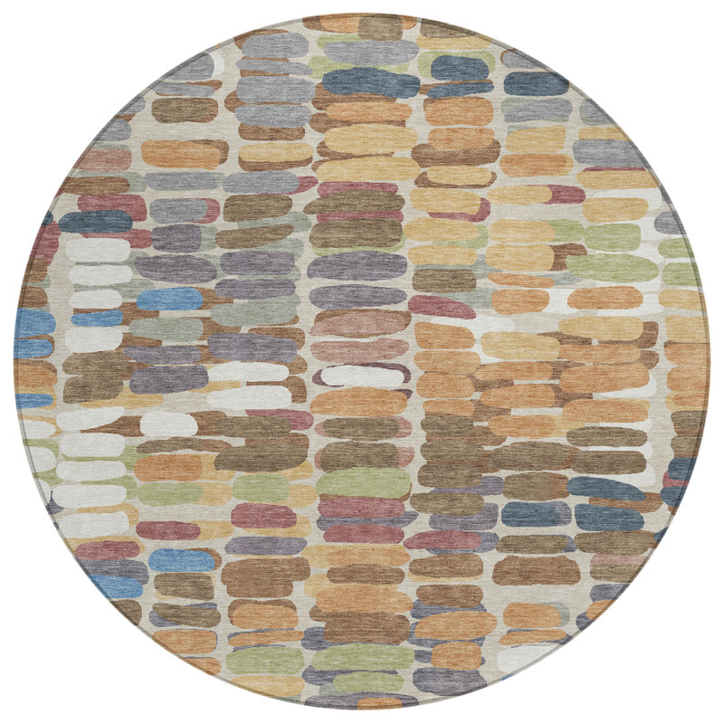 Machine Washable Indoor/Outdoor Molewski ACN2349 Abstract Rug, Round 8'