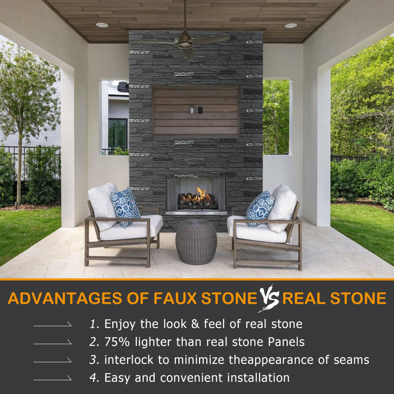 Faux Stone Wall Covering Panels for Interior and Exterior Decor Panels in Roman Stone (6 pack)