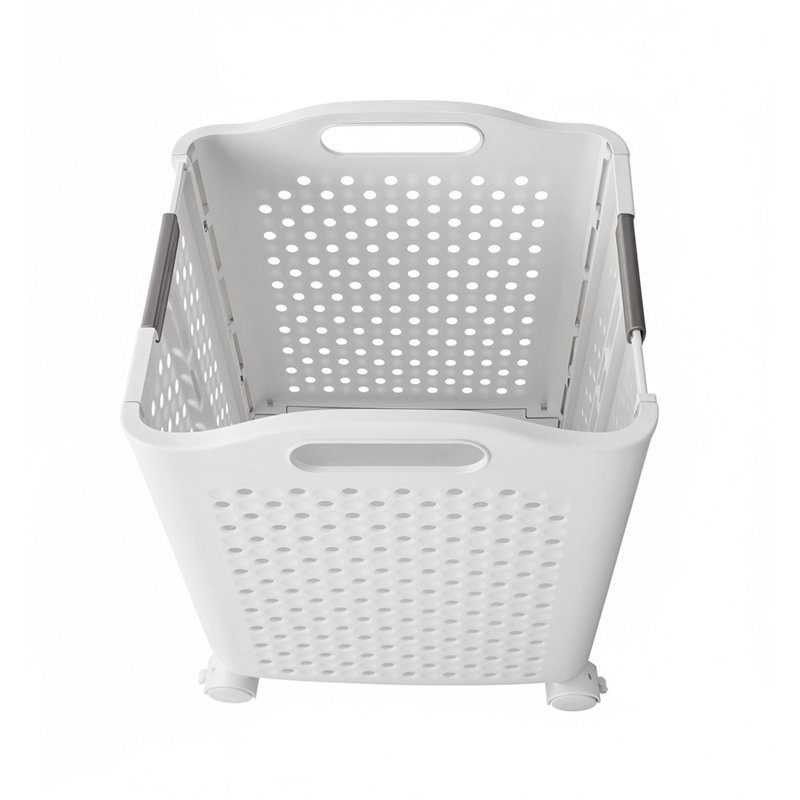 Plastic Laundry Basket with Handles, 47cm H x 31cm W x 28cm D, White