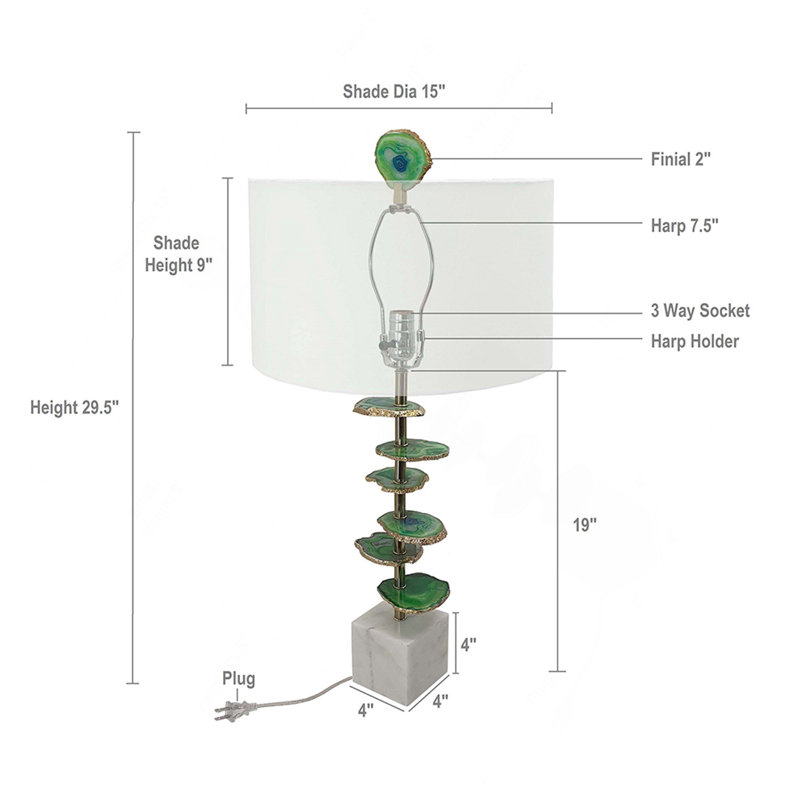 D15x29.5" Verdant Agate-Slice Table Lamp W/ Marble Base