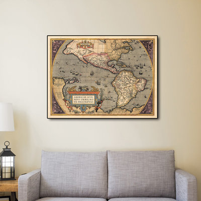 Art mural rétro sans cadre 1598, carte des Amériques