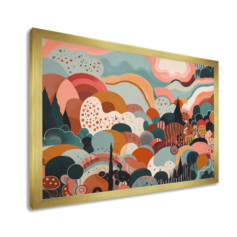 «Pink Green Minimalims Explosion I» sur toile, H 16 po x l 32 po x P 1 po, Encadrement doré