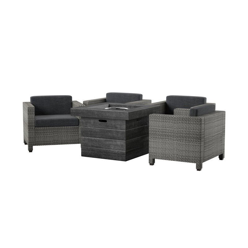 Arville 4 - Person Patio Conversation Set with Cushions, Mixed Black with Gray