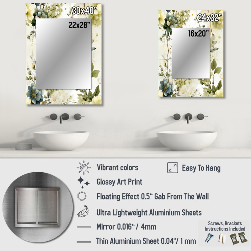Yulon Green Botanical Dreams - miroir décoratif en patchwork, miroir mural en patchwork, impression d'art en métal