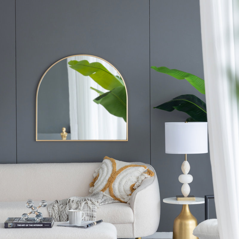 33" X 31"  Arched Decorative Accent Mirror With Iron Gold Frame, Wall Deor For Bathroom, Bedroom, Entryway, Mantel, Mirror