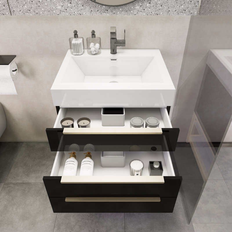 Crooke 23.6'' Single Bathroom Vanity with Acrylic Top, High Gloss Black