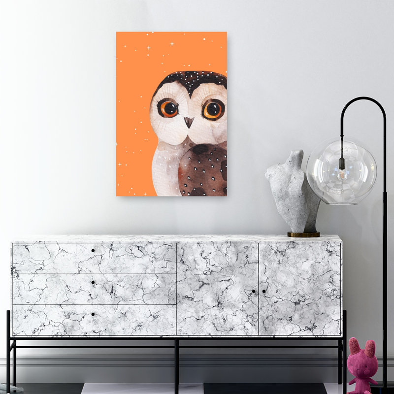 Nuit étoilée, hibou contemporain abstrait, impression de paysage de forêt, impression d'art mural, 36" H x 24" W