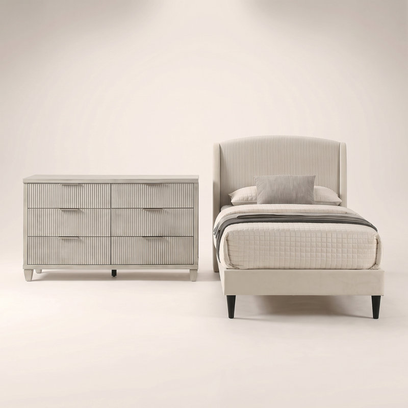 Ensemble de chambre à coucher 2 pièces Jolande, 2 Pcs: Bed, Dresser, Twin