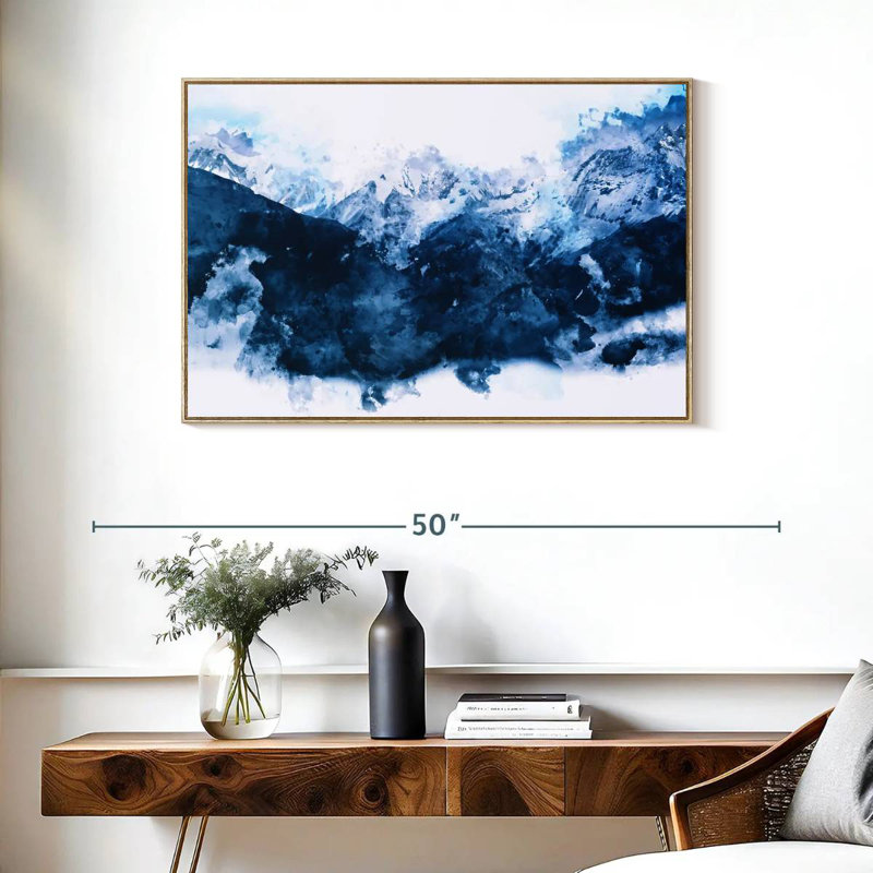 Montagnes enneigées, Cadre flottant en bois naturel, 37 po x 25 po