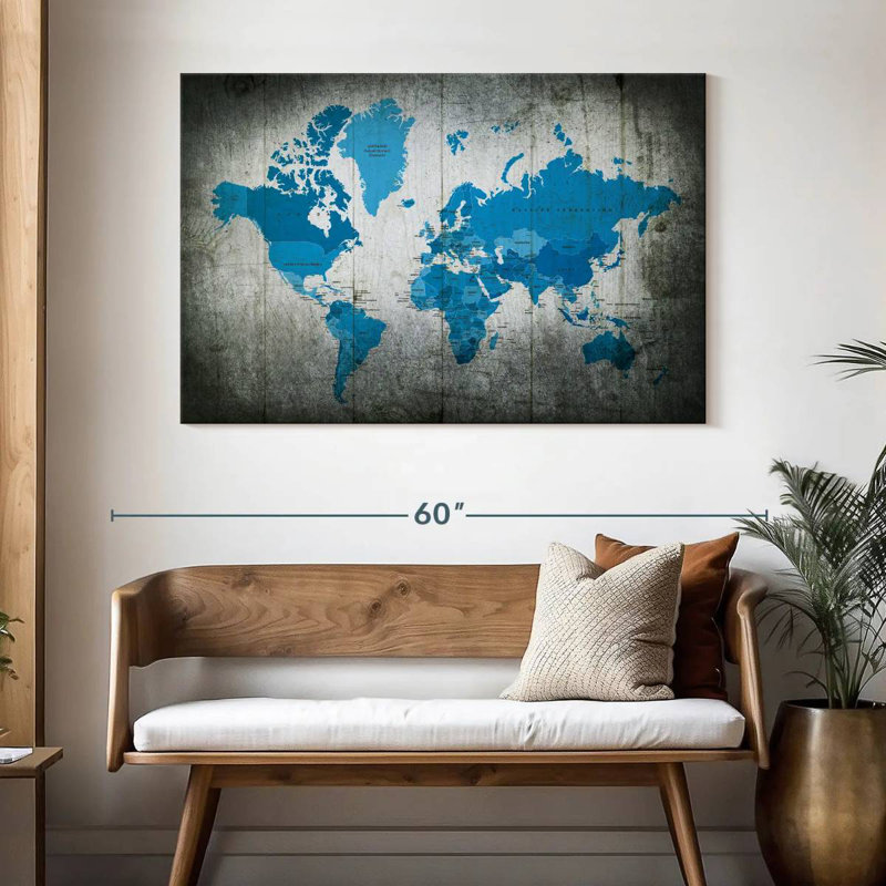 Carte du monde bleu Aliaz Continents, H 32 po x l 48 po