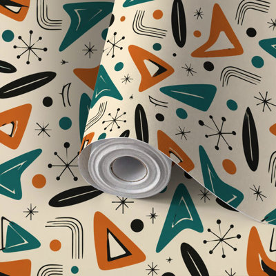 Rouleau de papier peint auto-adhésif pour familles et locataires, rétro, triangles géométriques, cercles, beige, abstrait, sans résidus, revêtement mural auto-adhésif pour salon, chambre à coucher, chambre de bébé, cuisine, décoration murale, rénovation de maison, 24 po x 118 po (60 po x 300 po)