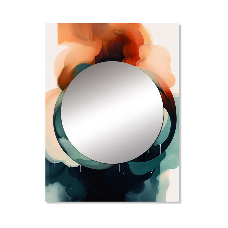 Dunanney Abstract Shapes And Line Artwork V - Abstract Painting Unique Mirror, Orange Large Wall Mirror, Printed Metal Art