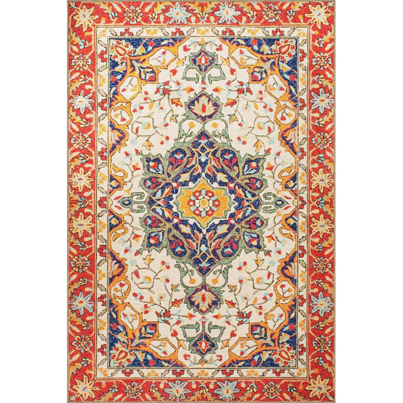 Tapis tissé rouge traditionnel avec base tissée lavable à la machine, Sous-tapis carré 3 pi 11 po inclus