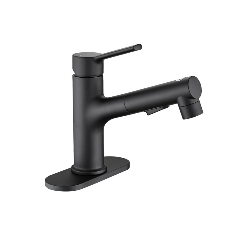 Bathroom Sink Faucet With Pull Out Sprayer, Single Handle Modern Bathroom Basin Faucet With Pop-Up Sink Drain Stopper & Deck Plate