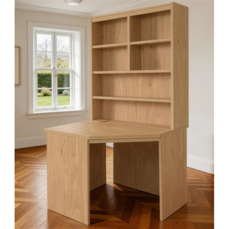 Fiona Corner Solid Wood Base Computer Desk, English Oak
