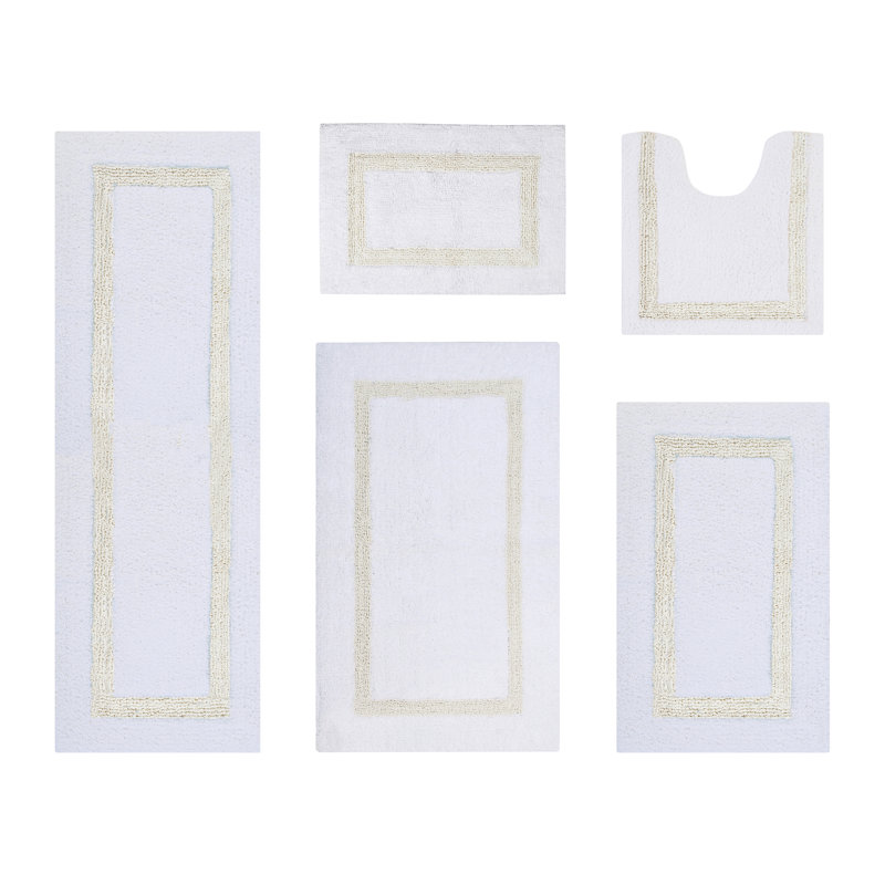 White and Ivory 100% Cotton Reversible 5-Piece Bath Rug Set
