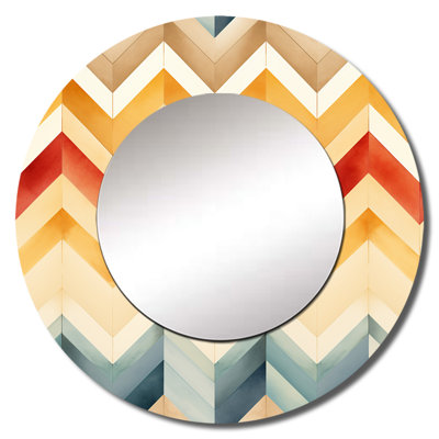 Vintage Boho Ivory Chevron - chevron  Mirror, Beige Round Unique Wall Mirror, Printed Metal Art