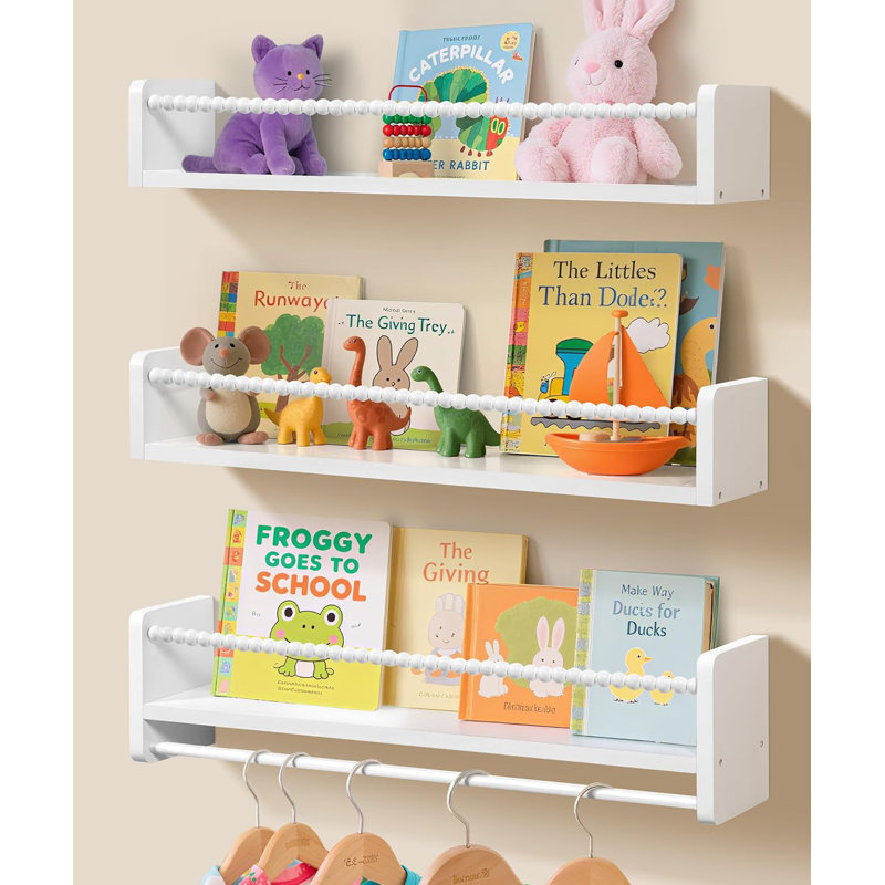 Ensemble de 3 étagères à livres pour chambre de bébé, H 5,9 po x l 23 po x P 4,7 po, Blanc