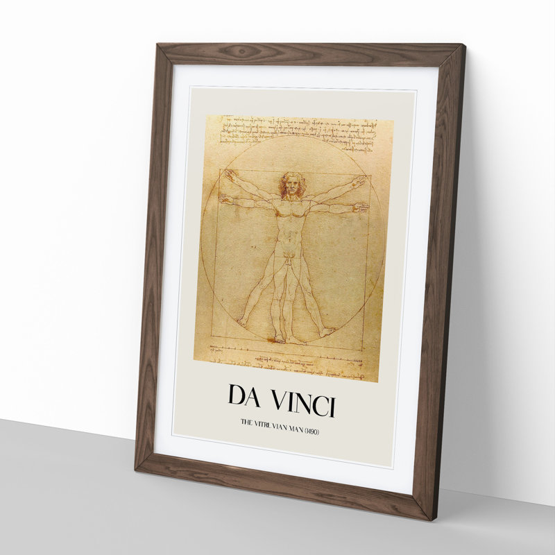 Vitruvian Man Vol.1 by Leonardo Da Vinci - Picture Frame Art Prints, Walnut Framed, 65cm H x 48cm W x 2cm D
