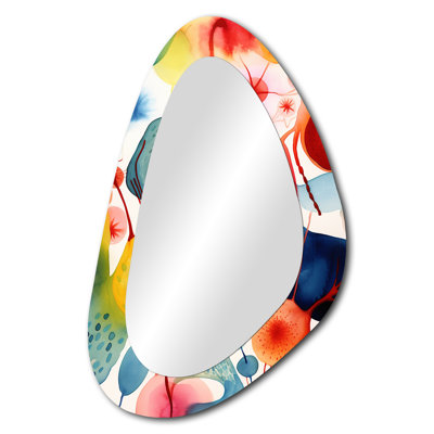 Loyce Colorful Geometric mid century Shapes 4 - Abstract Painting Unique Shape Mirror, Modern Asymmetrical Unique Wall Mirror, Printed Metal Art