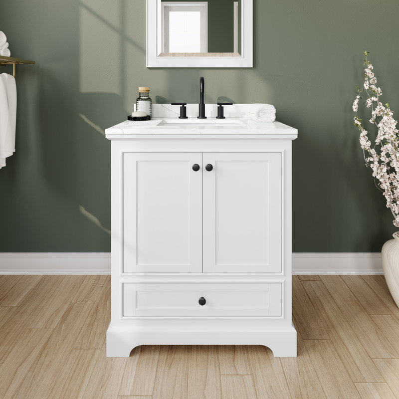 Ensemble de meuble-lavabo simple 30 "Deborah, Blanc, Noir mat, Quartz Giotto