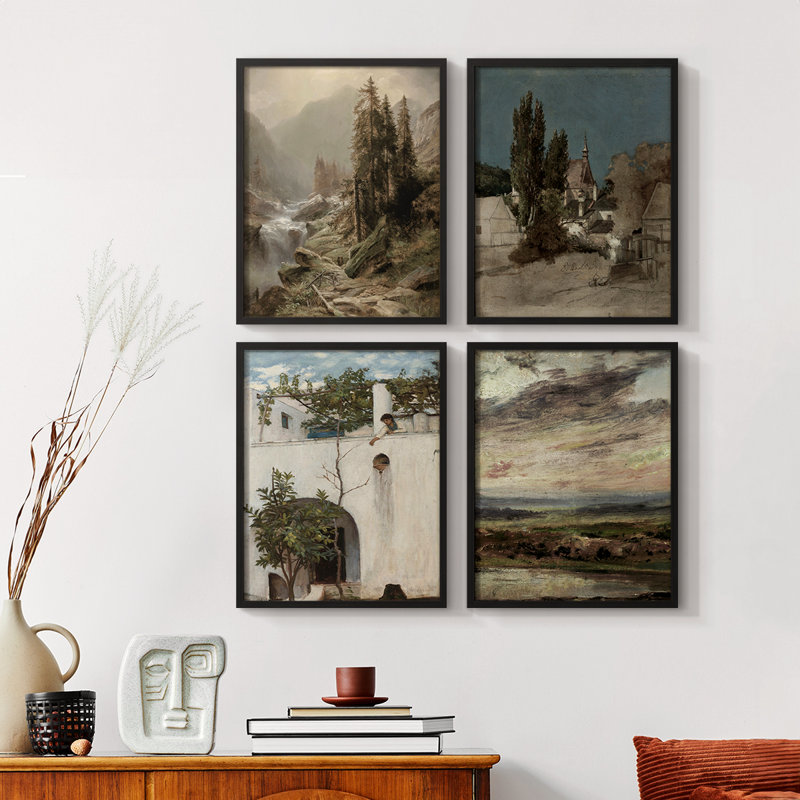 «Vintage Landscape CCIV», 4 pièces sur papier, Noir, H 44 po x l 14 po