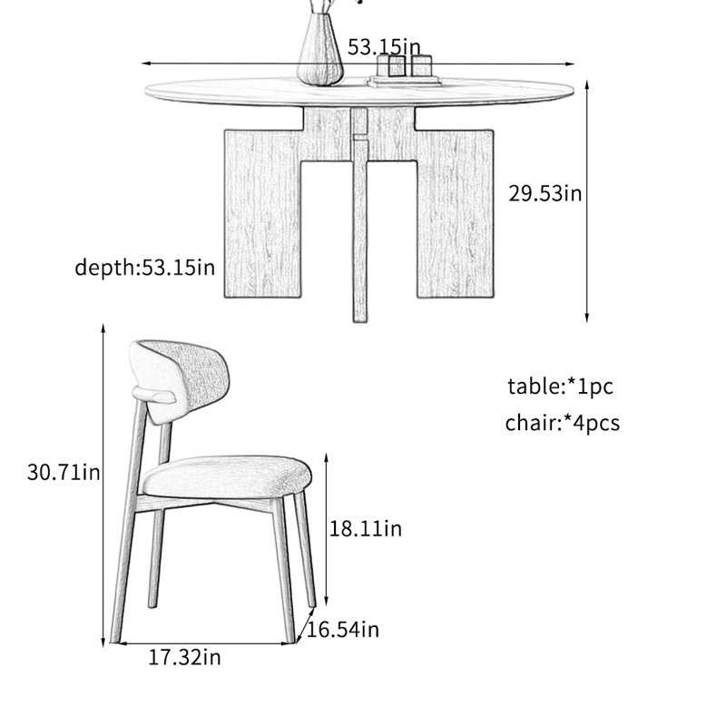 Ensembles de table de salle à manger élégants et durables en bois d'ardoise., H 29,53 po x L 53,15 po x l 53,15 po