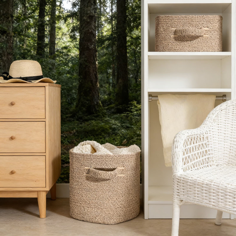 Ensemble de 3 bacs de rangement cubiques, 13 paniers de rangement tissés avec poignées pour organiser les tablettes, les placards, la salle de bain, la chambre de bébé et le salon