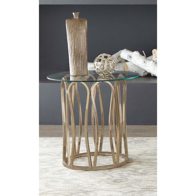 Table de bout moderne en verre avec base en boucle artisanale