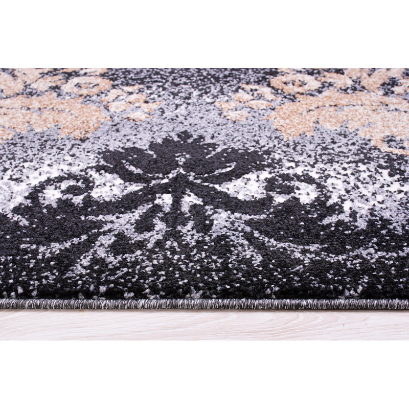 Tapis noir / doré Crigler, Rectangle 5 pi 2 po x 7 pi 5 po