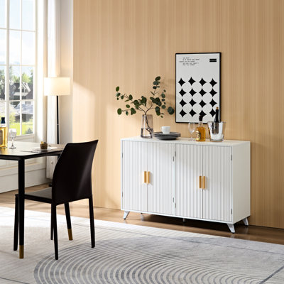 4-Door Sideboard Buffet Cabinet In White For Generous Living Room & Dining Storage With Soft-Close Hinges And Stylish Appearance