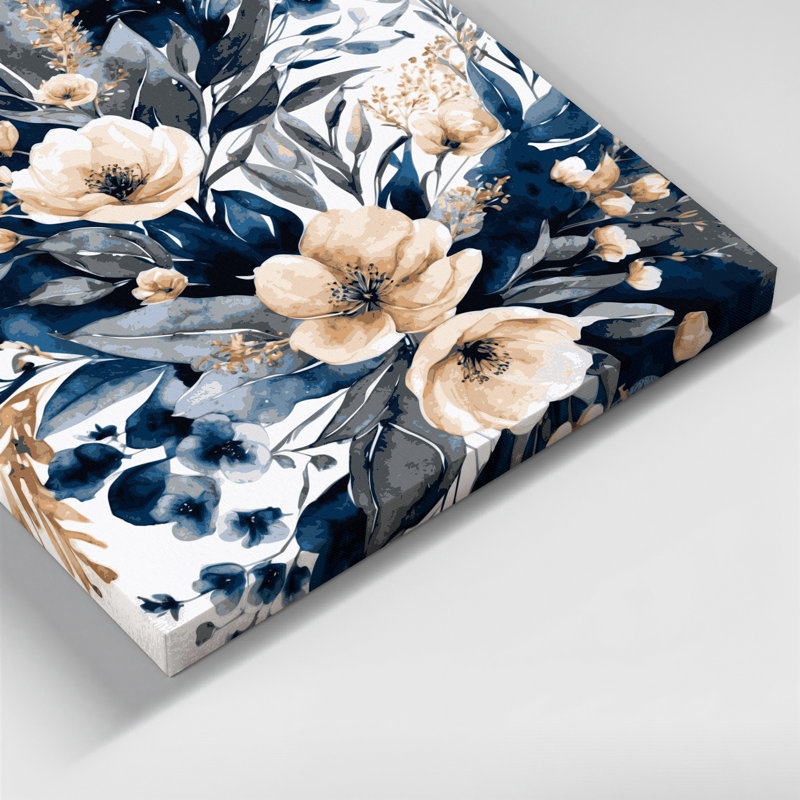 Aquarelle, art floral sur toile beige 75, H 12 po x l 12 po