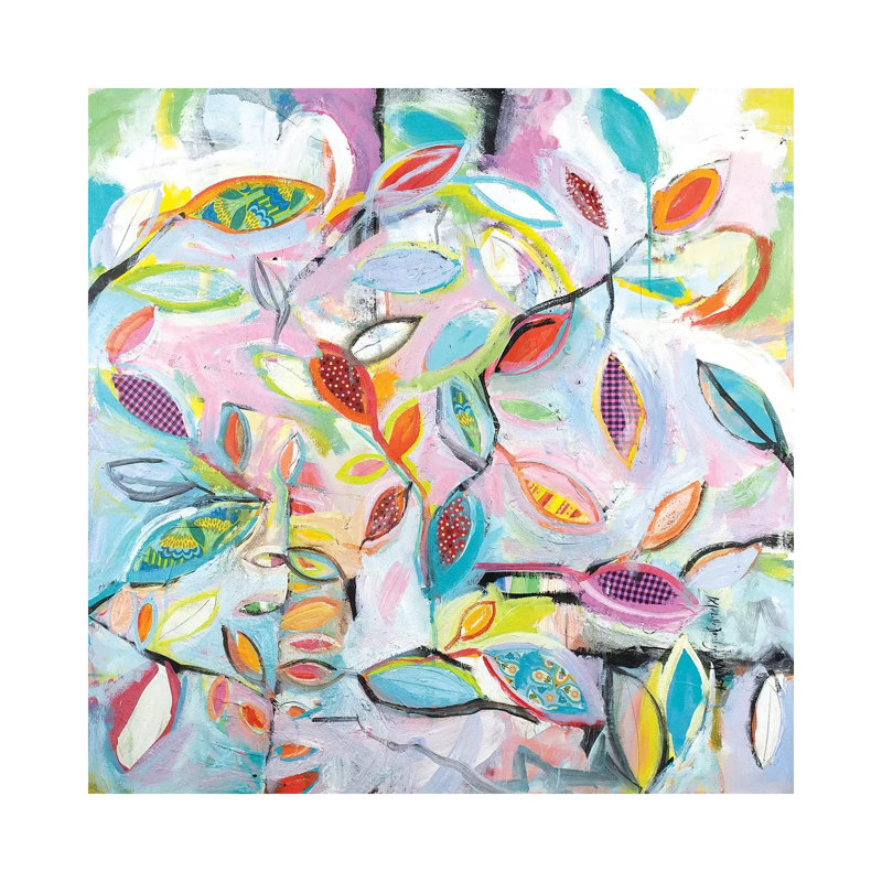 Checkered Leaves by Michelle Daisley Moffitt - Painting on Canvas, 45.72cm H x 45.72cm W x 1.91cm D, Wrapped Canvas