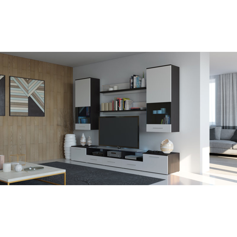 Roberson Unfinished Entertainment Centre for TVs up to 88", Wenge/Glossy white/Glossy white