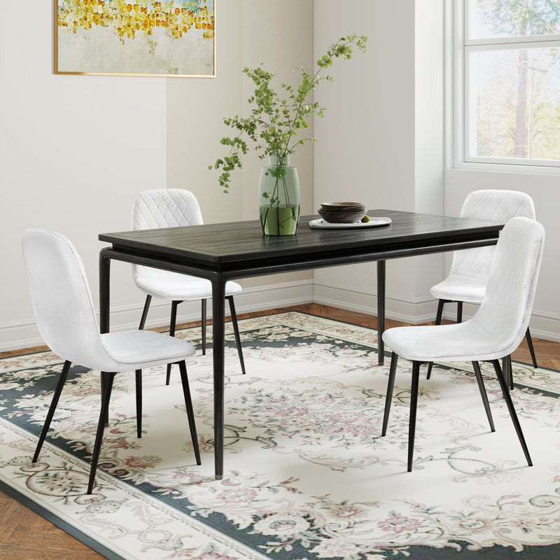 34.6"H Modern Dining Chairs Fleece Fabric Side Chairs With Metal Legs, Black, White